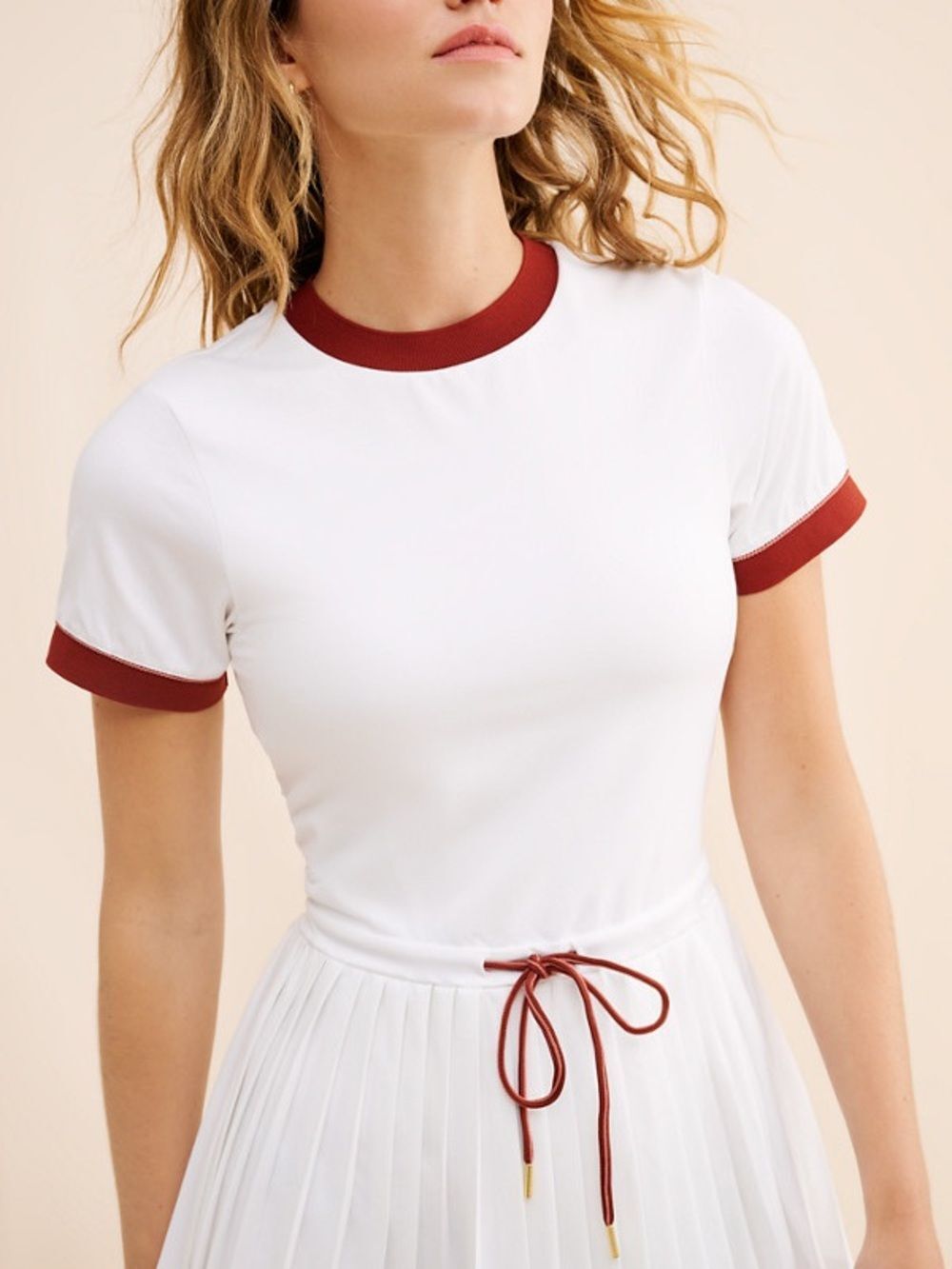 NWT Varley Trent Court Dress 30” Size Small WhitE Burnt Henna Tennis Pleated - Picture 3 of 10
